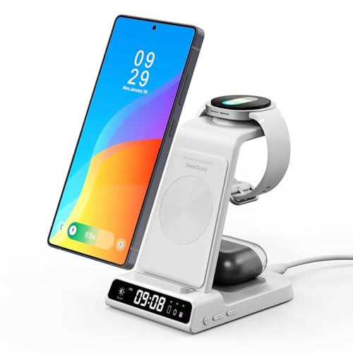Induktive Ladestation für Samsung S26 Ultra/S26+/S26, 3 in 1 Kabelloses Ladestation für Galaxy S25/S24/S23/Z Flip 7, für Samsung Galaxy Watch 8/8 Clas