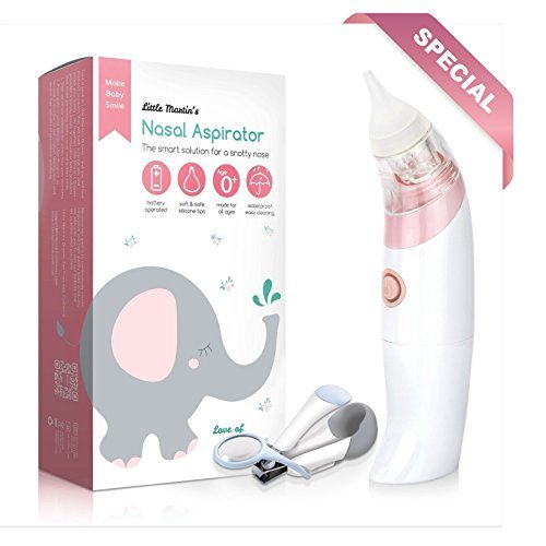 Little Martin's Drawer Baby Nasal Aspirator - Safe, Fast, Hygienic Snot Sucker for Newborn & Toddler - Battery Operated Nose Cleaner (Pink)