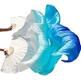 Fibama Belly Dance Artificial Silk Fan Veils 1 Pair(Left+Right) Long Fans Dance Performance Accessories