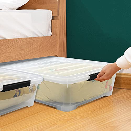 Zopnny 3Pack 40 Quart Plastic Underbed Storage Box, Large Clear Under