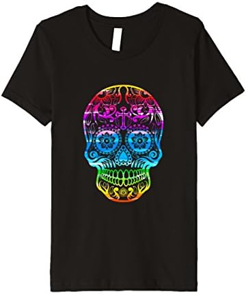 unisex-child Day of the Dead Rainbow Colors Sugar Skull T-shirt 6 Black