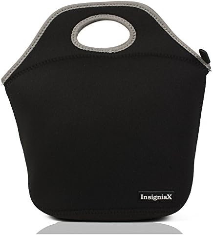Neoprene Lunch Bag/Box: InsigniaX Cool Food Lunchbox For Adult Men Women Boys Girls School Kids Baby Hot Meal Prep Bento Work With Zip Top Handle Size Size H:30 x W:15.5 x L:29.21cm (Standard, Black)
