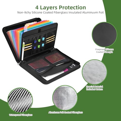 BONDUN 12 Pocket Accordion File Organizer,Fireproof Document Bag,File Folder,Important Document Organizer with Zipper & Labels