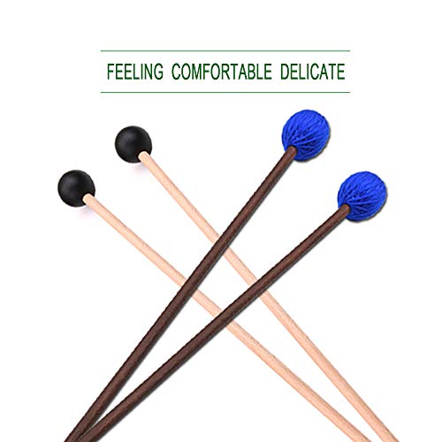 ONEST Marimba Mallets 1 Pair Medium Hard Yarn Head Marimba Mallets and 1 Pair Rubber Mallets Sticks with Wood Handle for Percussion Bell Glockenspiel - Thumbnail 5