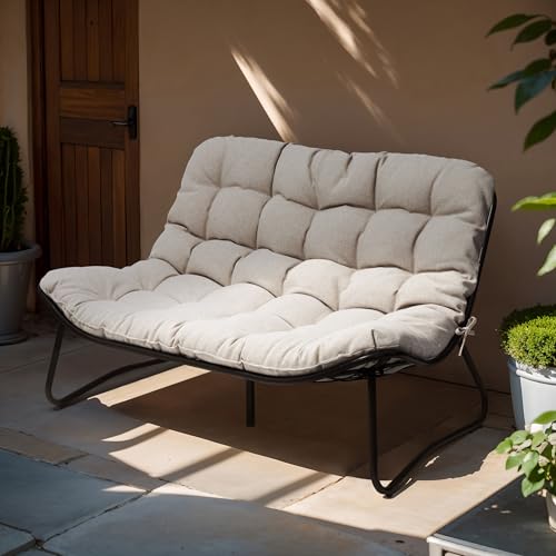 Outdoor Loveseat with Soft Cushion，Patio 2-Seat Boho Sofa (Beige) | All-Weather Outdoor