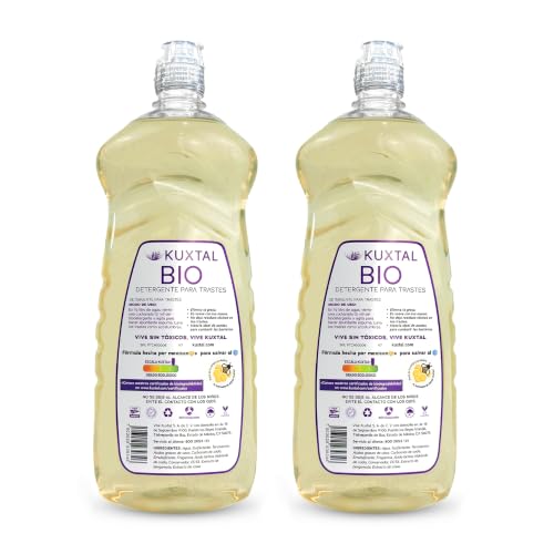 KUXTAL Detergente para Trastes Paquete de 2, Elimina la Grasa sin Percudir los Platos, Amigable con las Manos, Biodegradable OECD 301-A, Ingredientes Naturales, Aroma Cítrico