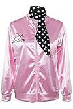 Fancycloth 50S Grease T-Bird Danny Pink Ladies Satin Jacket Costume with Polka Dot Scarf X-Large