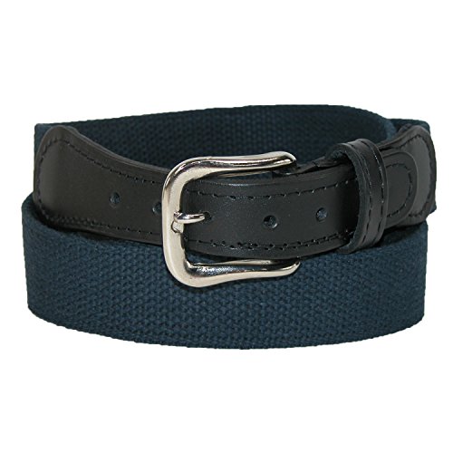 Boston Leather Men's Cotton Web Belt with Leather Tabs, 34, Navy