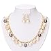 Gems&Silver Romantic Set Pearl Necklace and Earrings 3 Colors 18K Gold Plated with Rhinestones