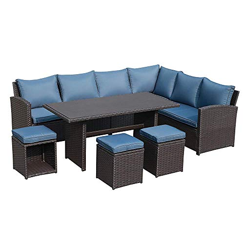 JOIVI Patio Furniture Set, 7 Piece Patio Dining Sofa Set, Outdoor Sectional Sofa Conversation