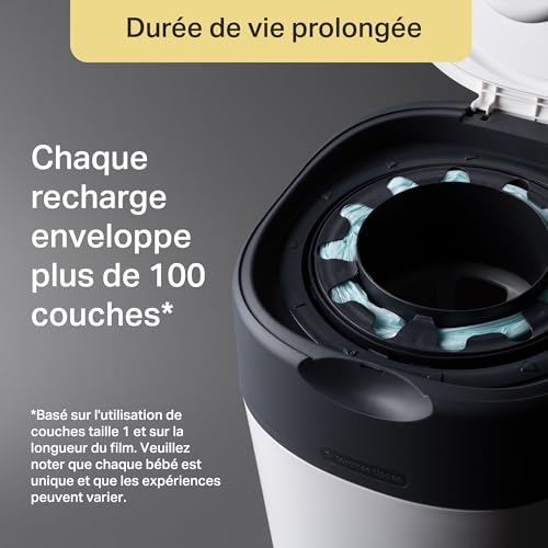 Poubelle à Couches Twist & Click Starter-Set,avec12Recharges,Chaque recharge enveloppe plus de100couches‡,12recharges=plus de1200couches‡,film multicouche antibactérien,Blanc