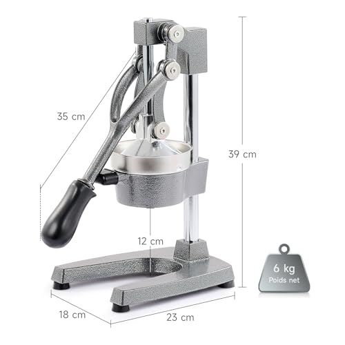CO-Z Professional Manual Citrus Press Silent Stainless Steel Food Grade Grinder Juice Press Orange Lime Lemon Apples Fruit, Grey