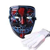 WesGen Halloween Purge LED Mask and LED Gloves Kit Costume Festival Parties Scary Mask and Gloves Light Up Creepy Masks