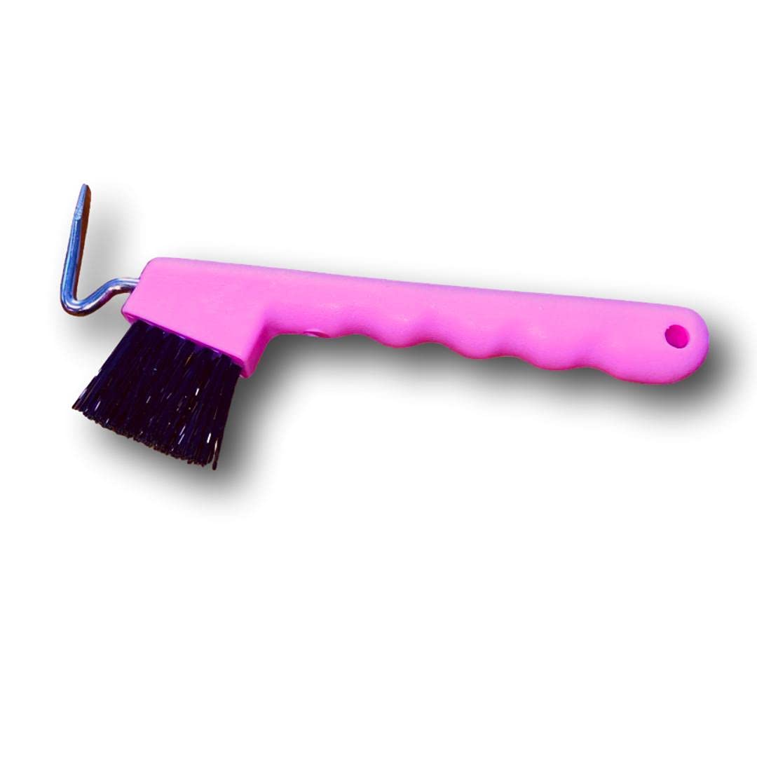 Hoof Pick for Horses Donkey Goat Hoof with Extra Stable Brush and Ergonomic Handle (Pink (1x))