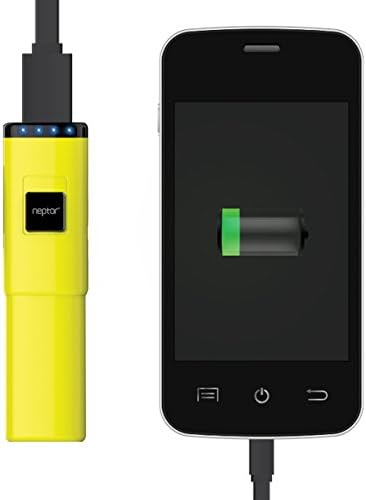 Neptor 2800mAh 1.0A Clip On Lipstick External Battery Pack Travel Battery Charger for iPhone 5S, 5C, iPad mini, Samsung Galaxy S4, S5, Note, Nexus, LG, HTC and Motorola - Retail Pack Includes Attachable Cable and SOS Flashlight - Yellow