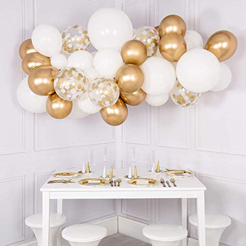 Confetti Balloons Set, 100 Pieces 12 Inches White Gold and Confetti Latex Balloons Colorful Balloons Party Kit Supplies for Wedding Birthday Graduation Celebration Baby Shower Party Decorations