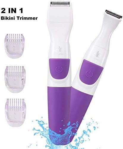 Electric Bikini Shaver for Women 2 IN 1 Hair Trimmer Clippers Cordless Female Facial Hair Removal Electric Razor for Face Legs Armpit and Bikini Line Area - Wet and Dry Using ( Purple )