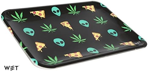 Rolling Trays (6 Pack), Medium, Great for Parties, Reusable Food Grade Paper Plate Material (Aliens & Pizza)