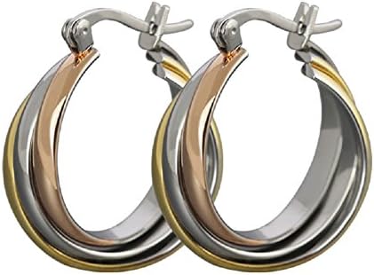 Cinlan Titanium Steel Hoop Earrings Three-ring Hoop Earrings (Tricolor)