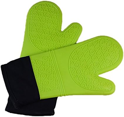 Byoung Professional Waterproof Silicone Oven Mitt Extra Long Oven Mitts Gloves 2 Pieces Green