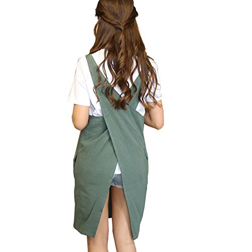 AOBBYBBS Soft Cotton Linen Apron Solid Color Halter Cross Bandage Aprons Japanese Style X Shape Kitchen Cooking Clothes Gift for Women Chef Housewarming (Army Green) - Thumbnail 6