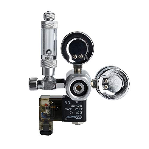 Yagote C02 Regulator Controller Carbon Dioxide Gauge Meter CO2 Pressure Reducer for Planted Aquarium Tank (Dual Gauge with Solenoid Valve)