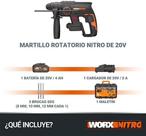WX381 Martillo Perforador Brushless 20V 2J Batería 4Ah