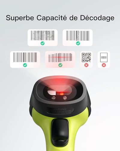 Inateck Wireless Barcode Reader, 1D Barcode Shower with 2.4GHz Wireless and USB Wired Scanner, 35m Radius, Automatic and Accurate Scan, 180 Days Standby Time, BCST-60