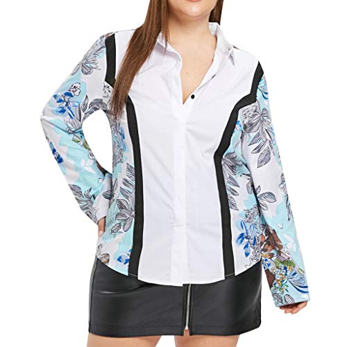 Respctful✿ Women Floral Top Long Sleeve Outwear Woman Button Down Shirts Plus Size Clothing for Women White
