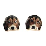 Daisies Beagle Puppy Face Portrait Shaped Stud