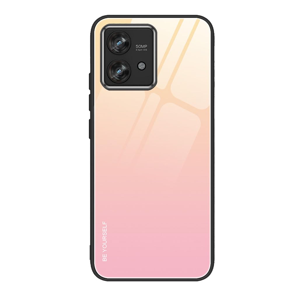 SEAHAI Case for Motorola Edge 40 Neo, Ultra Thin Gradient Color Tempered Glass Hard Back & Soft Silicone TPU Bumper Hybrid Shockproof Cover, Girly Pink