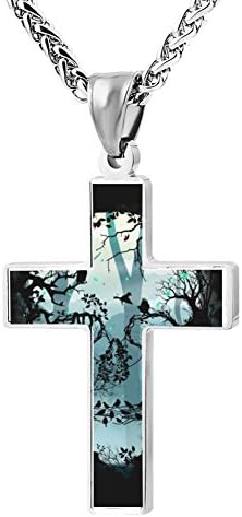 ZHJshuer Unique Skull Bird Jewelry Cross Religious Enamel Pendant Necklace