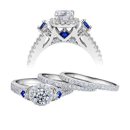 Newshe Wedding Engagement Ring Set for Women 925 Sterling Silver 3pcs 2ct Round White Cz Size 5-10