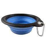 Arlei Pet Silicone Foldable Bowl - Retractable Travel Protable Water Bottle/Dish with a Metal Carabiner, Also Can Used as Flying Disc Toy for Dogs & Cats