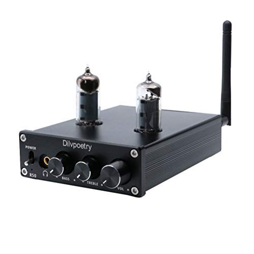 Dilvpoetry R50 6J4 Bluetooth Tube Amplifier HiFi Audio Stereo Digital Headphone Amplifiers Treble Bass Desktop Preamplifier Preamp(Black)