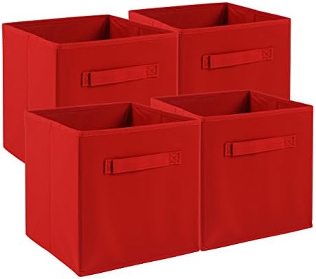 Transfertex Foldable Storage Cube Basket Bin Containers Home Decorative Organizer Cloth Collapsible Box Toys Drawe (4, Red)
