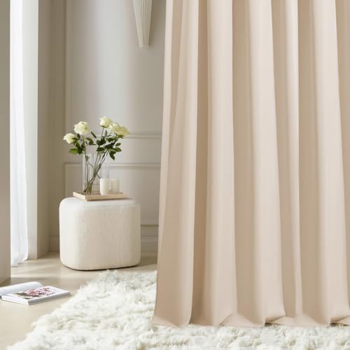 ROOM99 Aura Blackout Curtain, Silver Eyelet Curtain, 140 x 300 cm Wide x 300 cm Height, Modern Decoration, Living Room, Bedroom, Cream