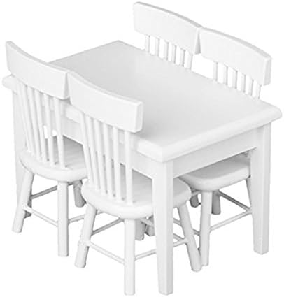 5pcs Dining Table Chair Dollhouse Miniature Wooden Furniture Set Children Gift Primary White