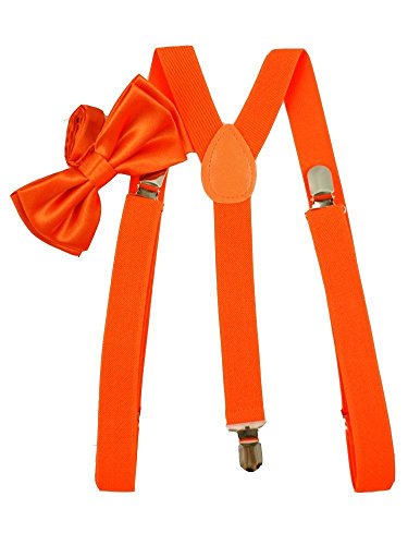 Brand New Awesome Neon Orange Bowtie & Suspender Sets