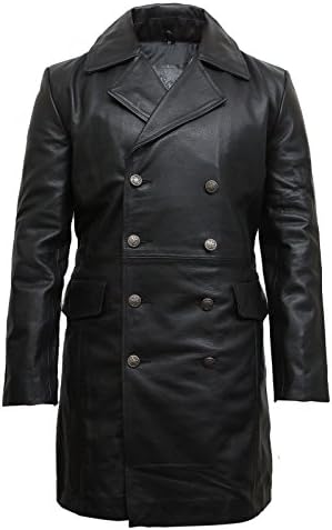 Mens Black German Military WW2 Vintage Long Trench Coat Genuine