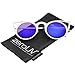 zeroUV Womens Laser Cut Open Metal Mirror Lens Round Cat Eye Sunglasses 48mm (Silver/Blue Mirror)