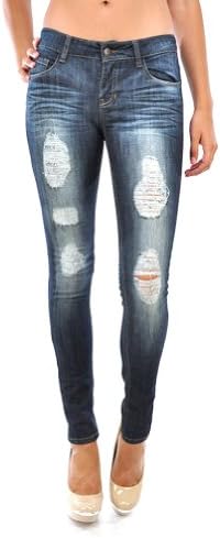 Nine Planet Women's Stretch Destroyed Skinny Jean With 5 Pockets -15 Dark Stone