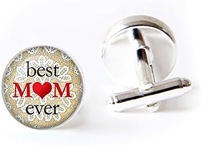 Glass Shirt Cufflinks Jewelry Best Mom Ever Hearts Printing Glass Cabochon Dome Cuff Link for Men Women