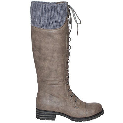Generation Y Knee High Mid Calf Boots Knitted Calf and Lace Up