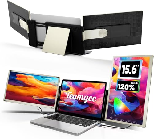 Teamgee Portable Monitor for All Laptops, 15.6" 1080P FHD IPS 120% sRGB, 235° Rotation, Detachable, Plug & Play, Compatible with Windows/Mac/Chrome/PC