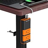 COZOO Clamp Mount Desktop Power Strip with USB 3 Port Charger Station 20W/4.0A and 2 AC Outlet Travel Universal(100-240V) 4.5ft Extension Cord for Desk, Table,Workbench