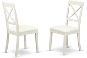 East West Furniture Dining Dinette Faux Leather Upholstered Wooden Chairs, Set of 2, BOC-WHI-LC