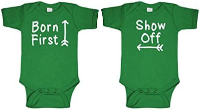 Born First - Show Off! - Twins Siblings - Two Infant Bodysuit Combo