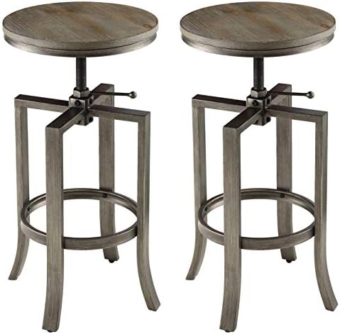 Corkscrew Industrial Design Adjustable Dining Bar Stools (Set of 2) Bar Adjustable Dining Set Pub Table Stools Chair Swivel Leather Bistro Seat Svitlife