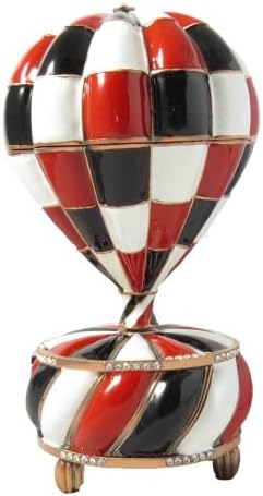 Krustallos Red and Black Hot Air Balloon Music Enameled Figurine Gift Collectible Trinket Jewelry Box
